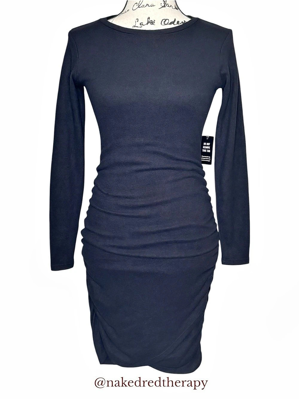 NWT - Express | Black Long Sleeve Ruched Bodycon Midi Sweater Dress | Size XS
